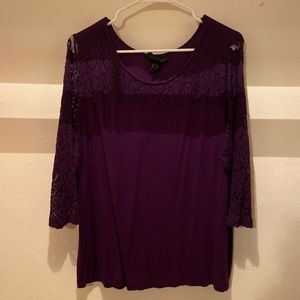 Lane Bryant Royal Purple 3/4 Lace Sleeve Shirt